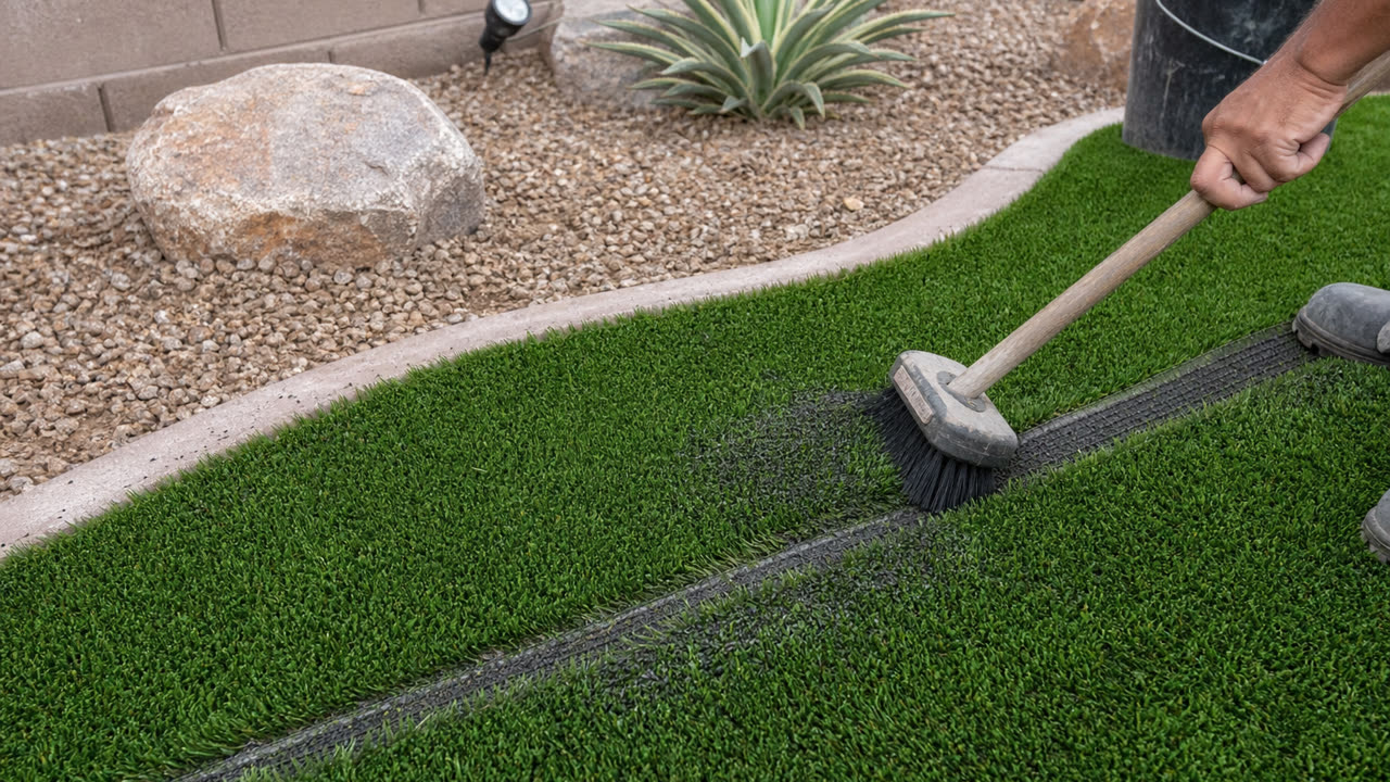 East Valley Artificial Turf Seam Infill Closeup near Phoenix and Scottsdale