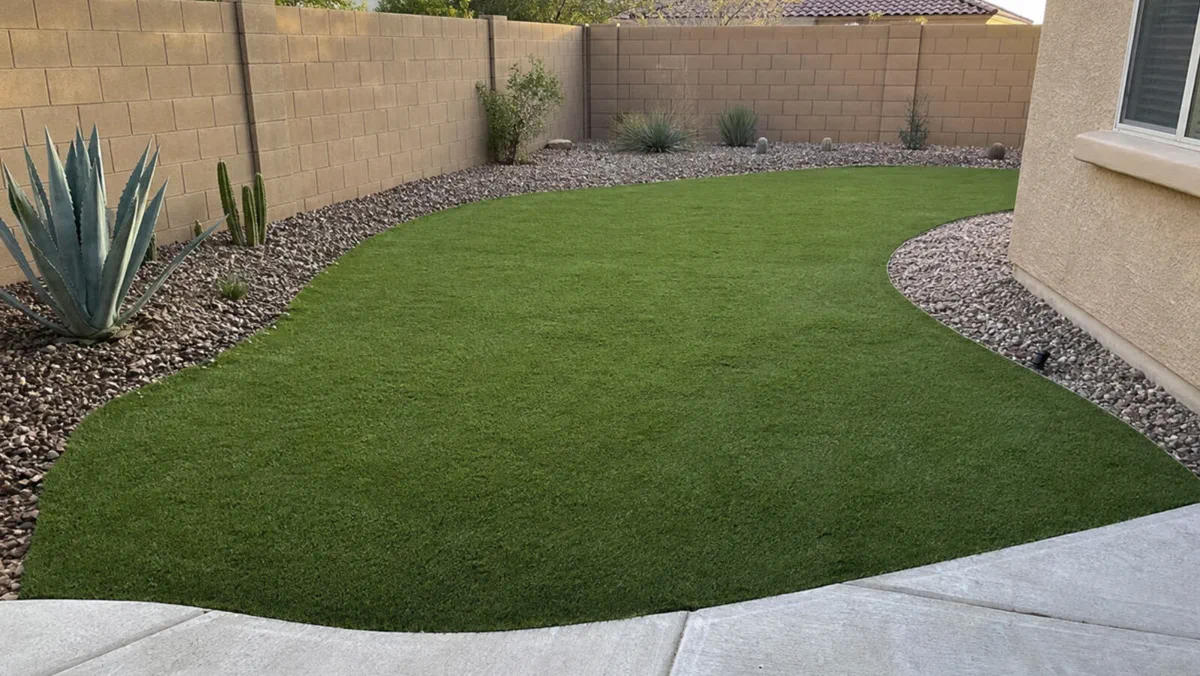 Pet turf drainage edge detail at a Phoenix East Valley home
